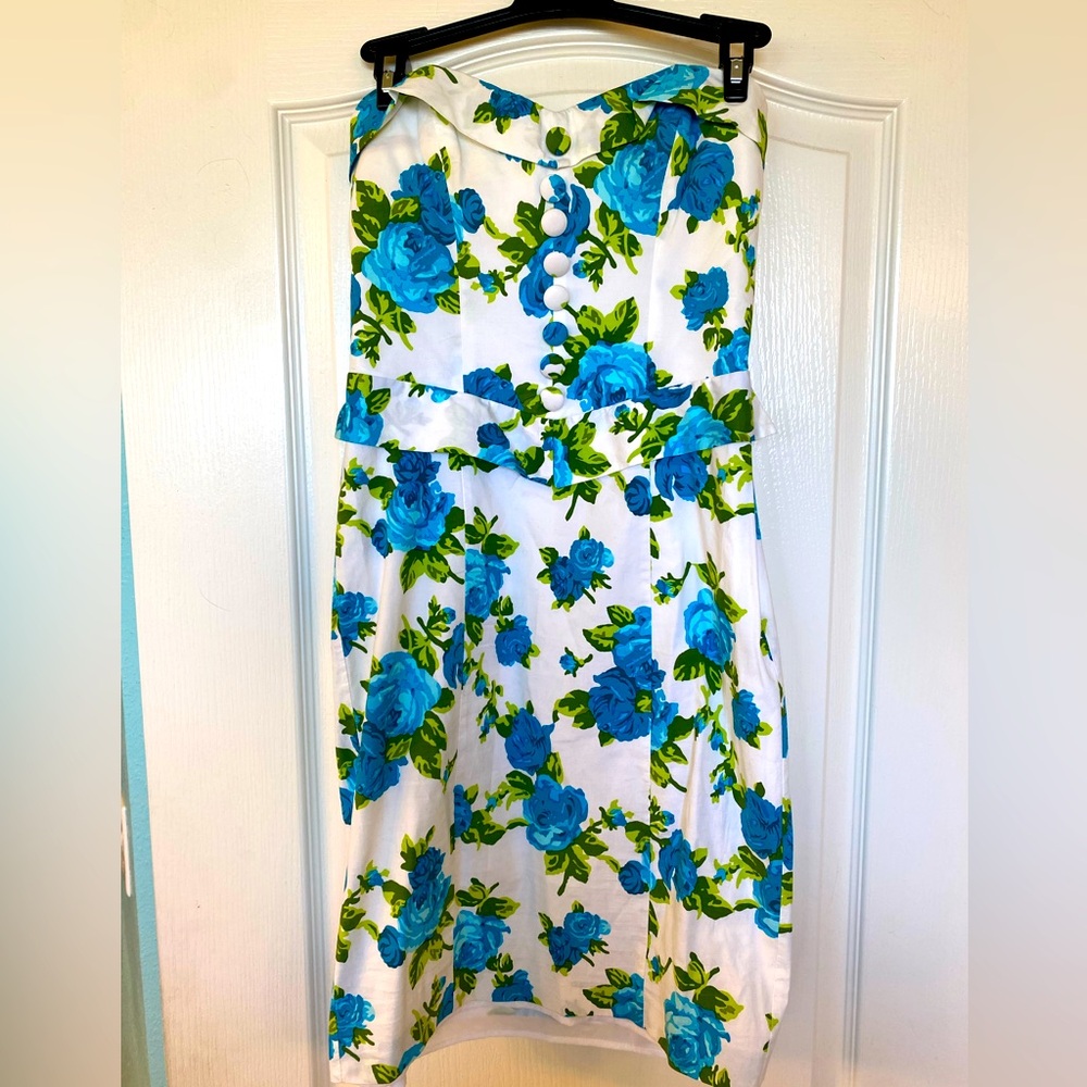 Vintage Betsey Johnson Blue Rose Peplum Dress.